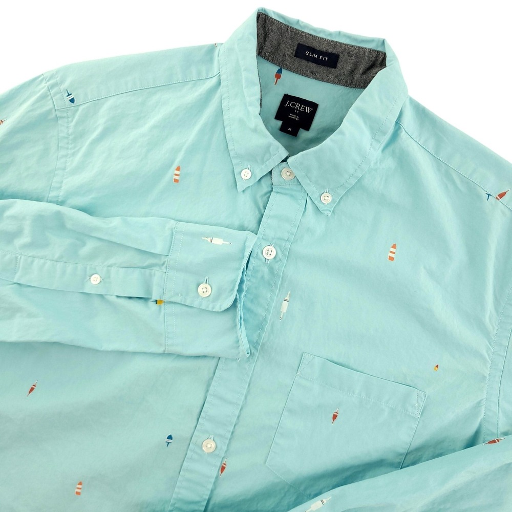 J.Crew Shirt Mens M Blue‎ Nautical Print Long Sleeve Button Down Slim Fit